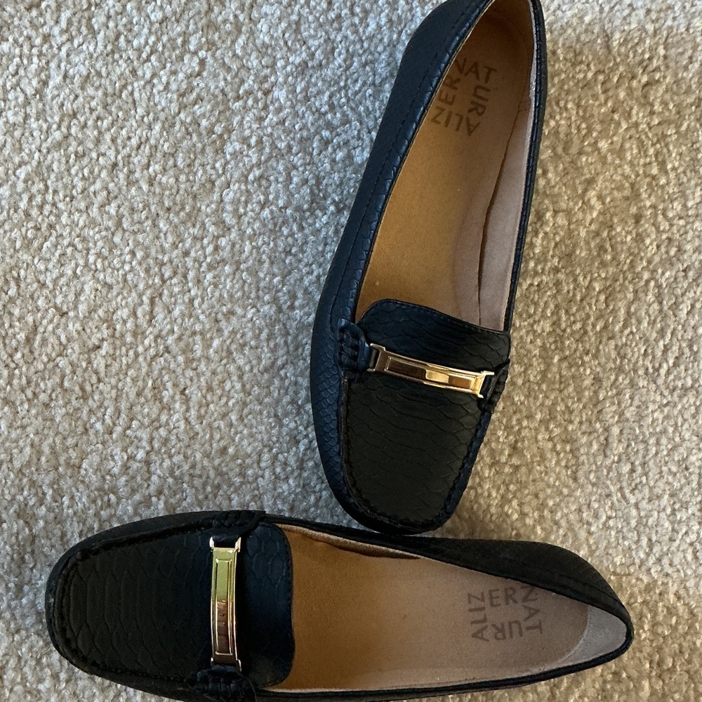 Naturalizer Black Loafers with Gold Accent - Picture 3 of 6